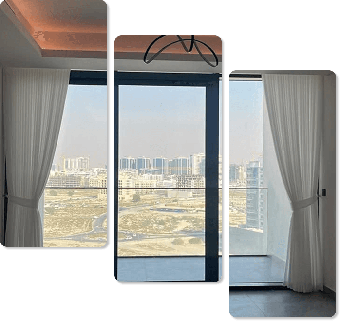 Beautiful room with curtains and blinds