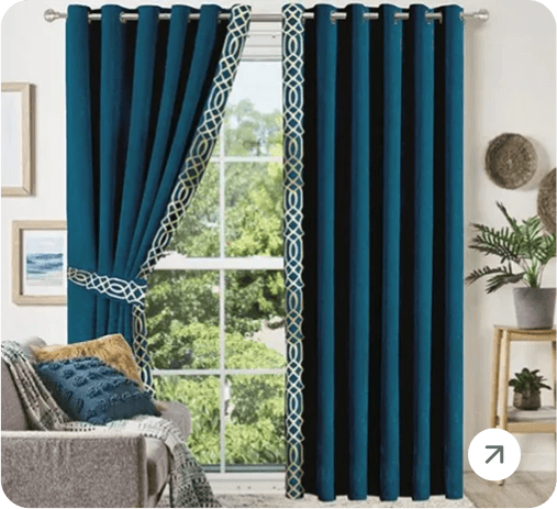 Blue curtains in living room